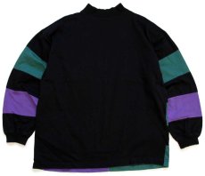 画像2: 80s MEMBERS ONLYメンバーズオンリー モックネック マルチカラー 太ボーダー コットン長袖Tシャツ 黒×緑×紫 XL (2)