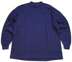 画像2: 90s USA製 Cross Creek モックネック コットン 長袖Tシャツ ナス紺 XL (2)