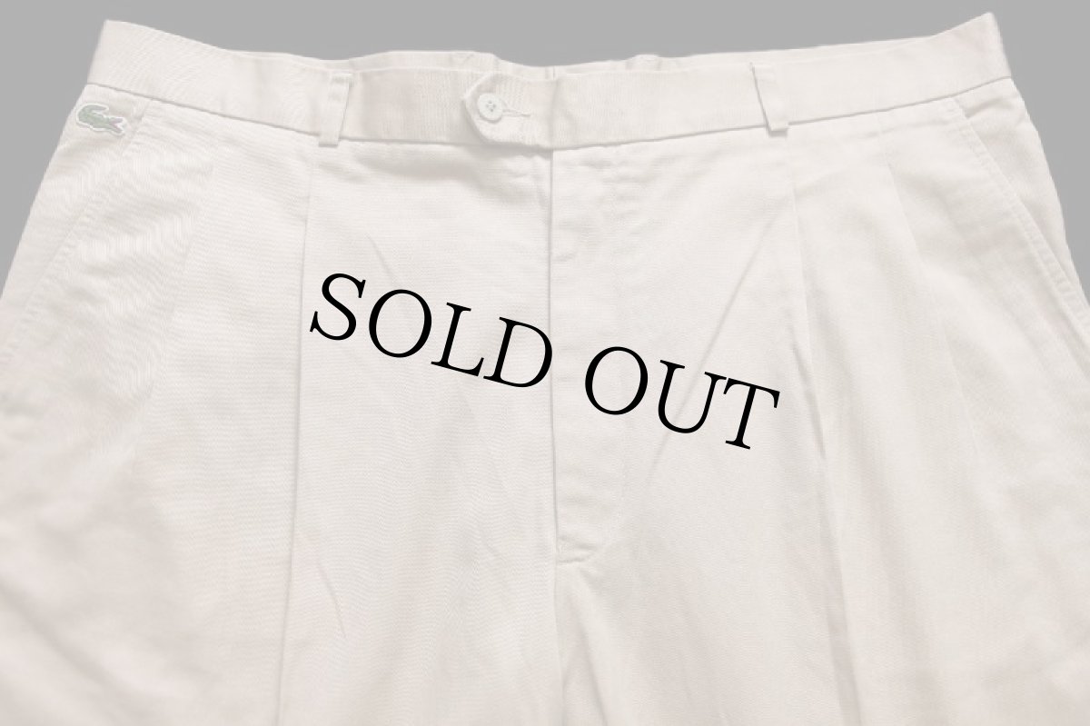 画像4: 80s フランス製 CHEMISE LACOSTE ラコステ LOISIRS ツータック スラックス パンツ カーキ 50 (4)