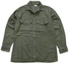 画像1: 70s 米軍 U.S.ARMY コットンサテン ユーティリティシャツ オリーブグリーン 15.5 (1)