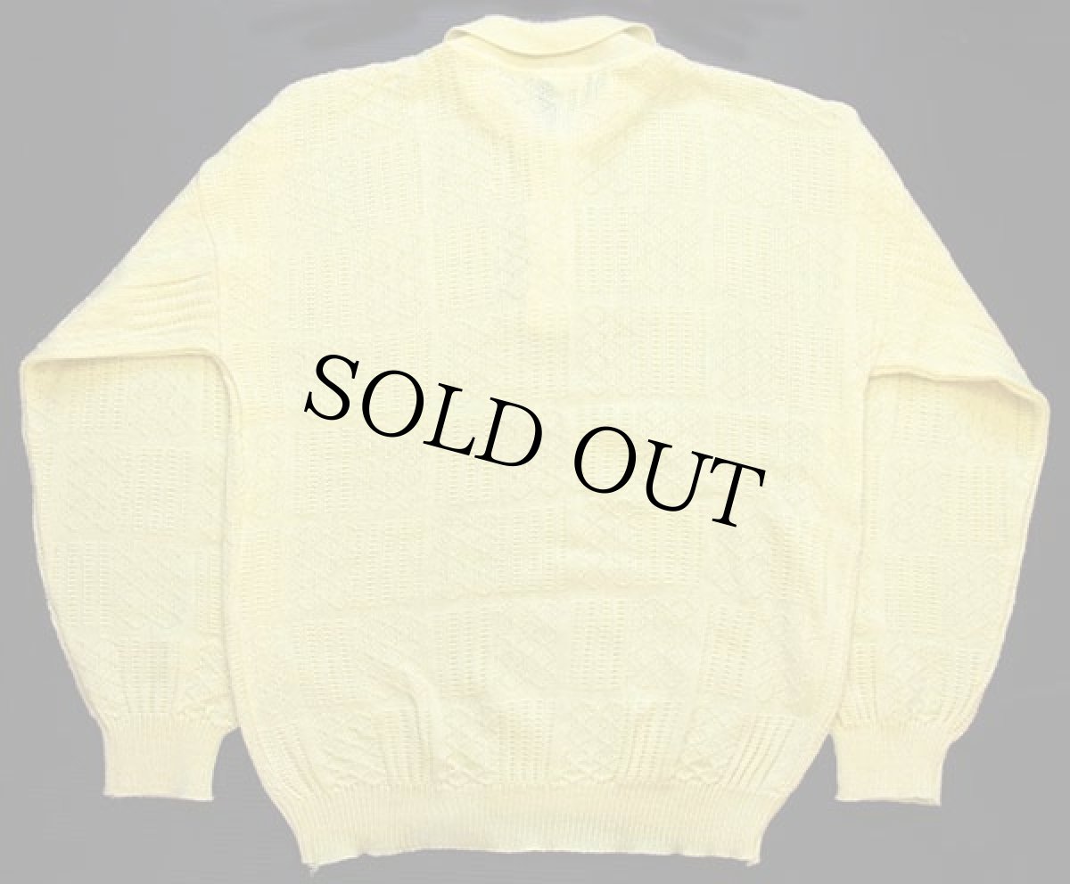 画像2: 80s イタリア製 UNKNOWN 編み柄 アクリルニット ポロシャツ 黄色 52/54 (2)