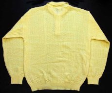 画像2: 80s イタリア製 UNKNOWN 編み柄 アクリルニット ポロシャツ 黄色 52/54 (2)