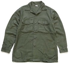 画像1: 70s 米軍 U.S.ARMY コットンサテン ユーティリティシャツ オリーブグリーン 15.5 (1)