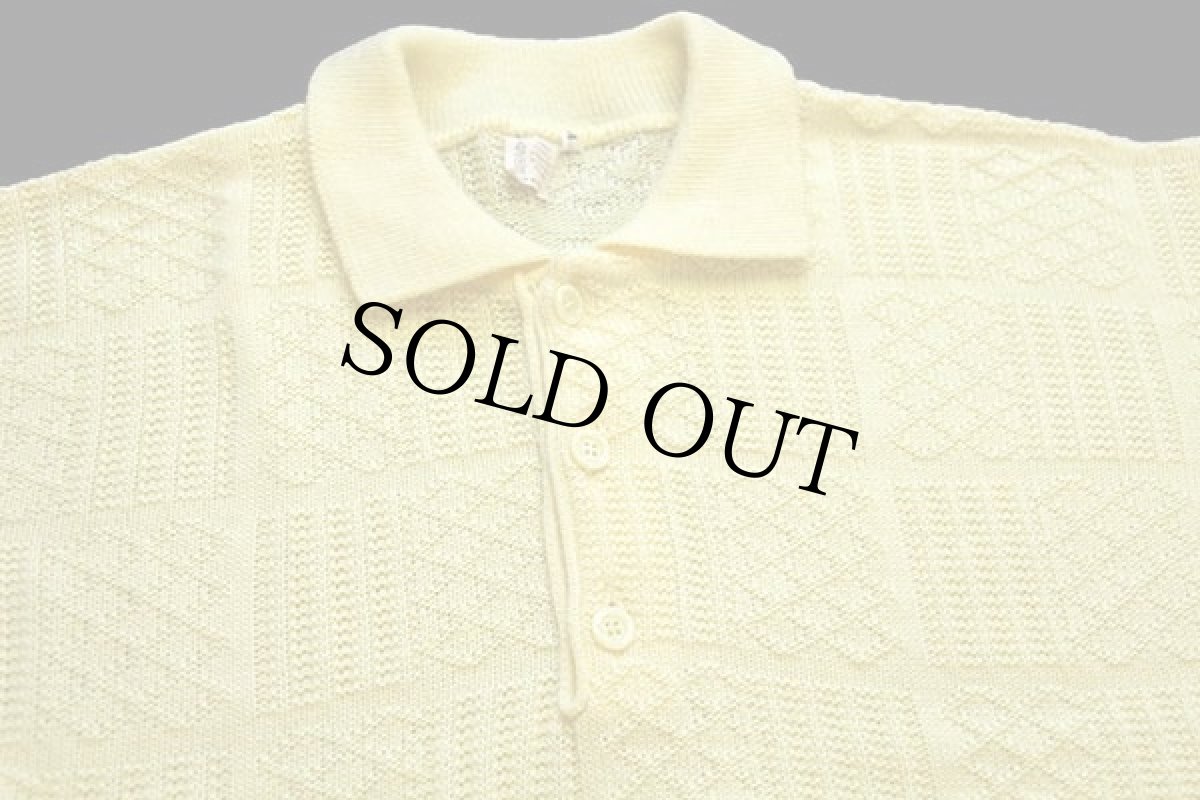 画像3: 80s イタリア製 UNKNOWN 編み柄 アクリルニット ポロシャツ 黄色 52/54 (3)