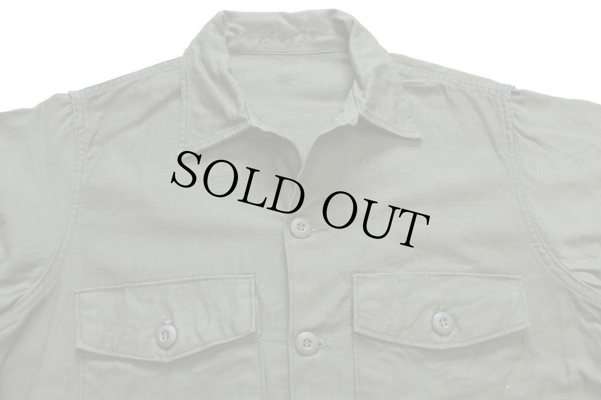 画像3: 60s 米軍 U.S.ARMY コットンサテン ユーティリティシャツ オリーブグリーン 15.5 (3)