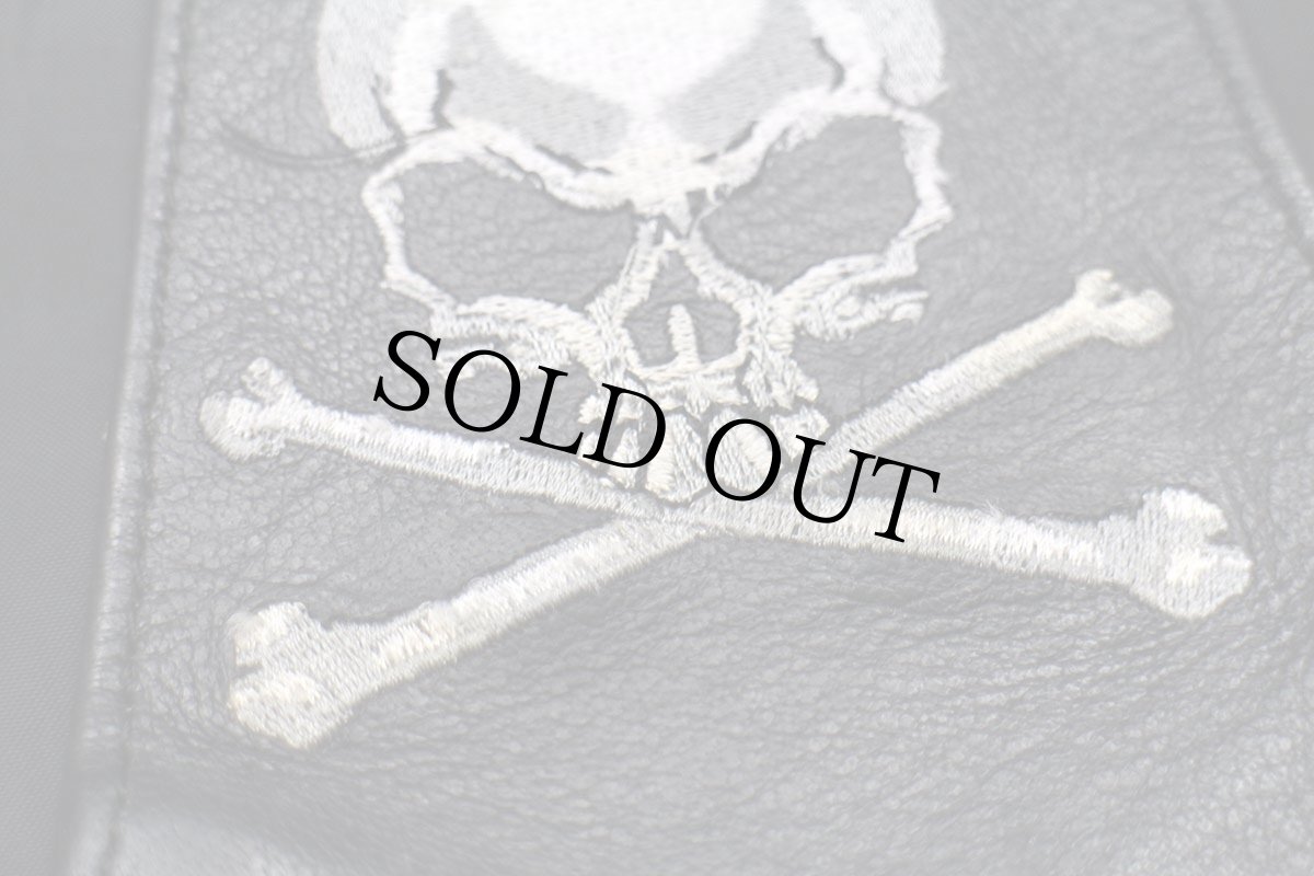 画像8: 90s UNIK スカル刺繍 レザーベスト 黒 M (8)