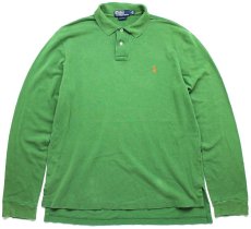 画像1: 90s ポロ ラルフローレン ワンポイント コットン 鹿の子 長袖ポロシャツ 緑 L (1)