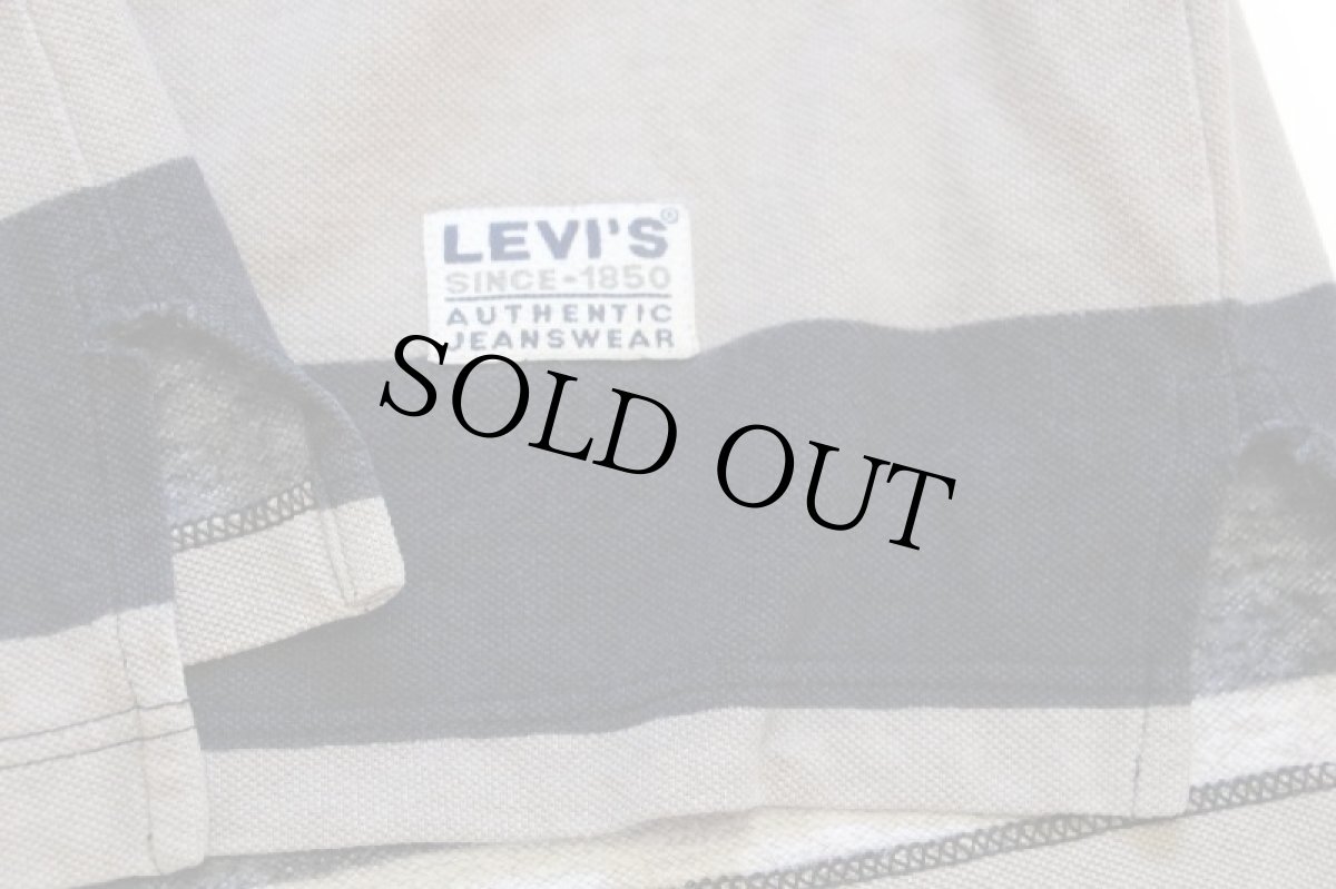 画像5: 90s イタリア製 Levi'sリーバイス 太ボーダー コットン 鹿の子 長袖ポロシャツ 薄黒×グレーベージュ XL★ユーロ (5)