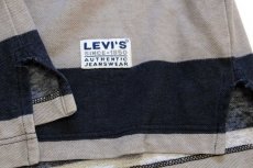 画像5: 90s イタリア製 Levi'sリーバイス 太ボーダー コットン 鹿の子 長袖ポロシャツ 薄黒×グレーベージュ XL★ユーロ (5)