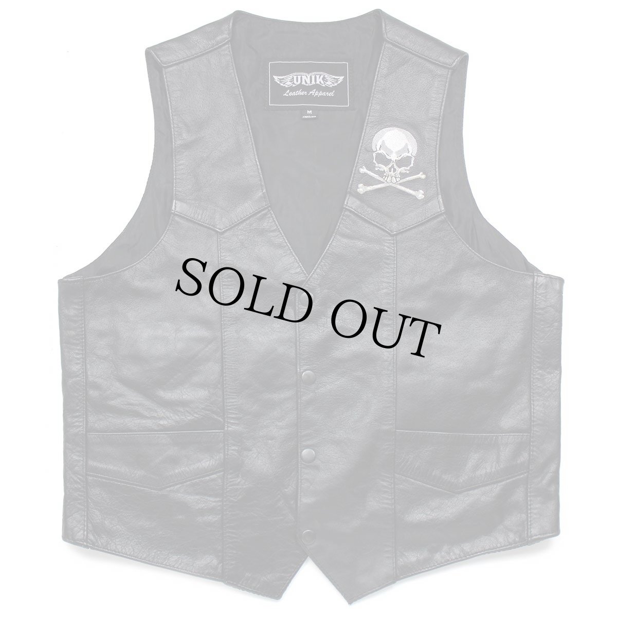 画像2: 90s UNIK スカル刺繍 レザーベスト 黒 M (2)