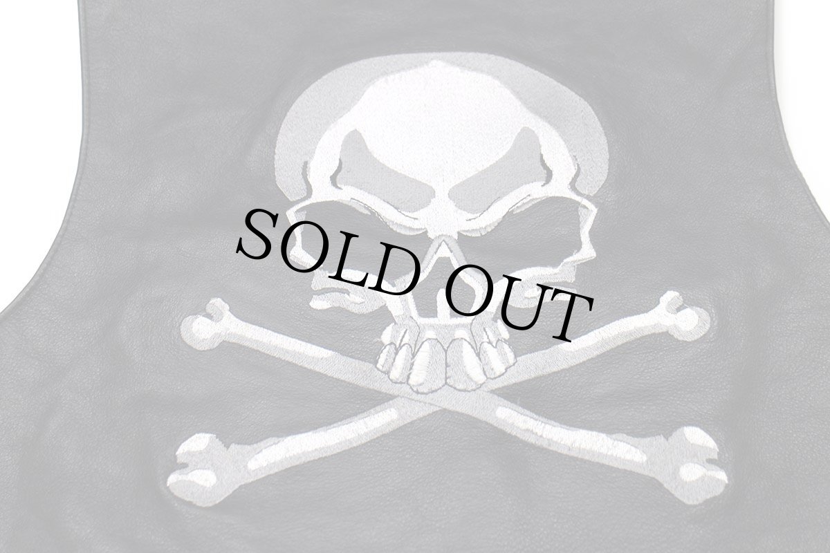 画像4: 90s UNIK スカル刺繍 レザーベスト 黒 M (4)