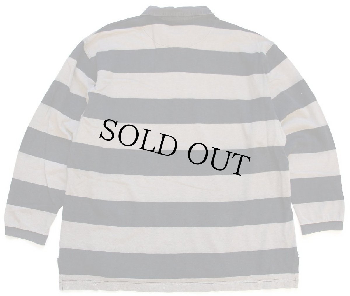 画像2: 90s イタリア製 Levi'sリーバイス 太ボーダー コットン 鹿の子 長袖ポロシャツ 薄黒×グレーベージュ XL★ユーロ (2)