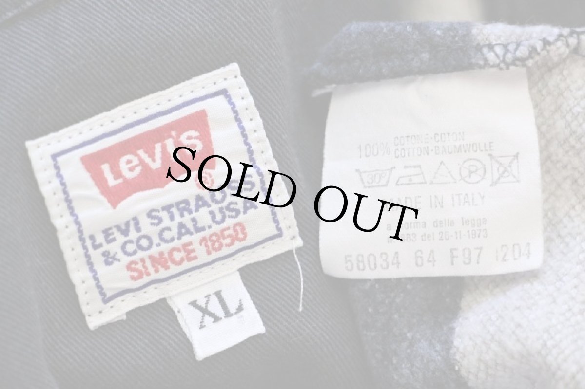 画像4: 90s イタリア製 Levi'sリーバイス 太ボーダー コットン 鹿の子 長袖ポロシャツ 薄黒×グレーベージュ XL★ユーロ (4)