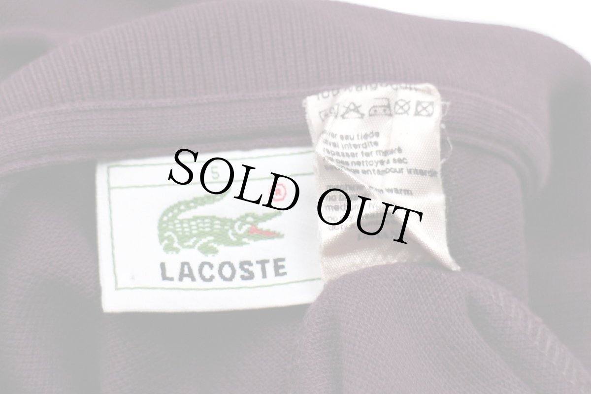 画像4: 80s LACOSTEラコステ ワンポイント コットン 鹿の子 長袖ポロシャツ 紫 5★75 (4)