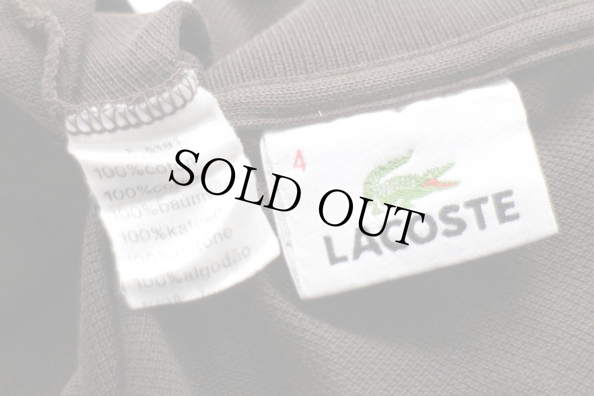 画像4: 90s LACOSTEラコステ ワンポイント コットン 鹿の子 長袖ポロシャツ 焦げ茶 4★81 (4)