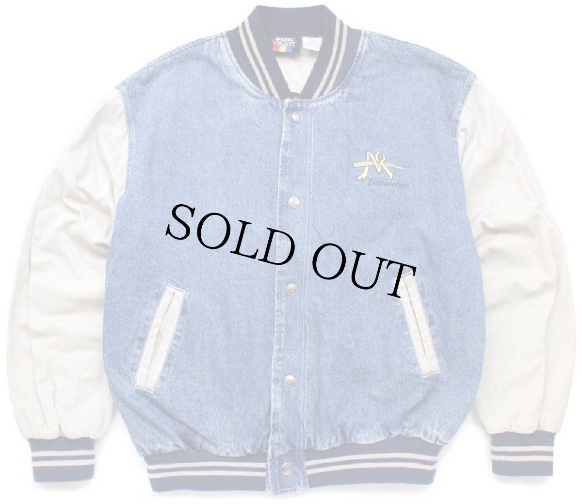 画像2: 90s A&R TRANSPORT コンボイ トラック 刺繍 ツートン コットン×デニムスタジャン XL (2)