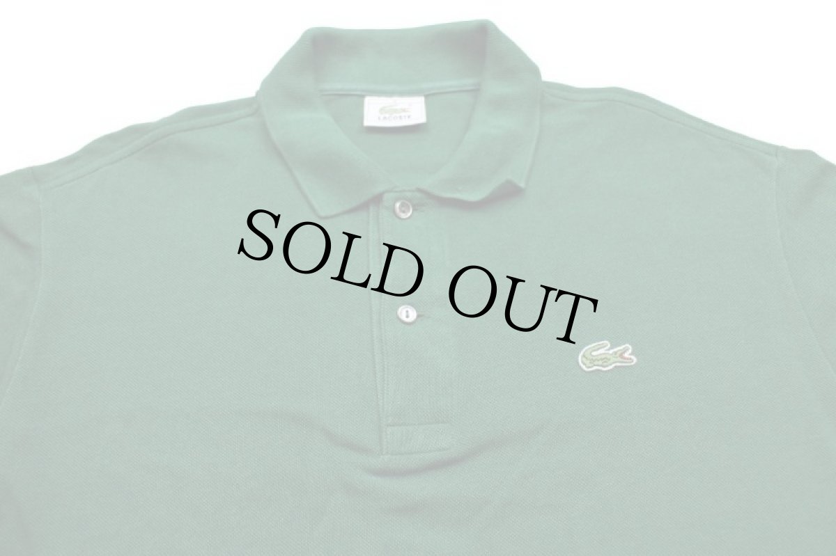 画像3: 80s LACOSTEラコステ ワンポイント コットン 鹿の子 長袖ポロシャツ 緑 5★74 (3)