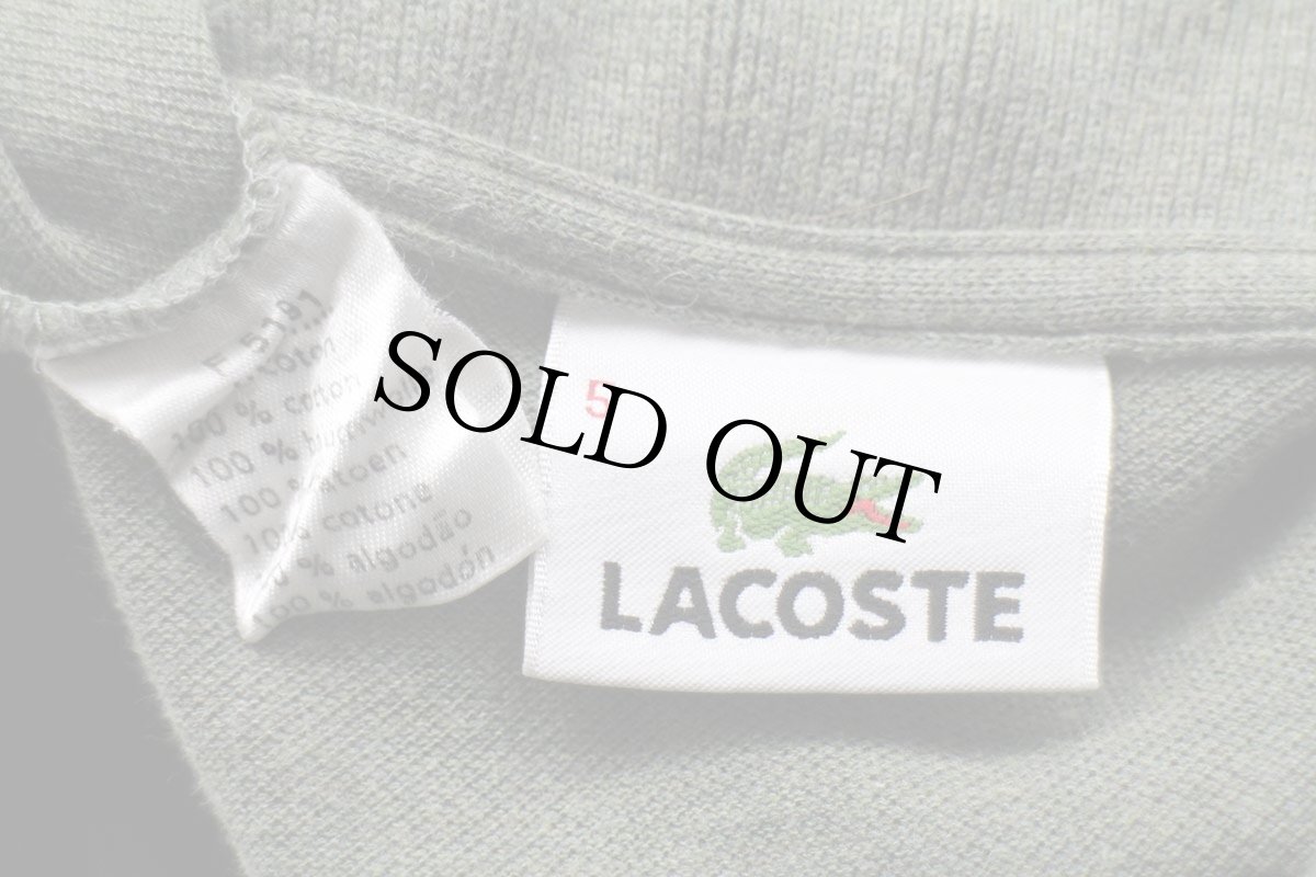 画像4: 90s LACOSTEラコステ ワンポイント コットン 鹿の子 長袖ポロシャツ 杢グリーン 5★87 (4)