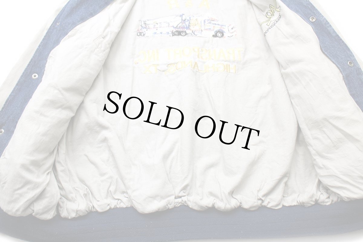 画像6: 90s A&R TRANSPORT コンボイ トラック 刺繍 ツートン コットン×デニムスタジャン XL (6)