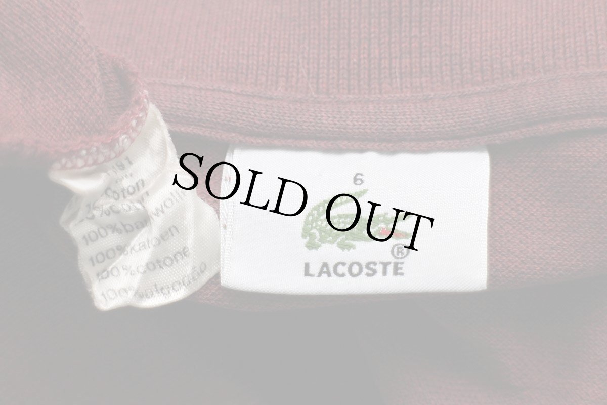 画像4: 00s LACOSTEラコステ ワンポイント コットン 鹿の子 長袖ポロシャツ 杢ワインレッド 6★79 (4)