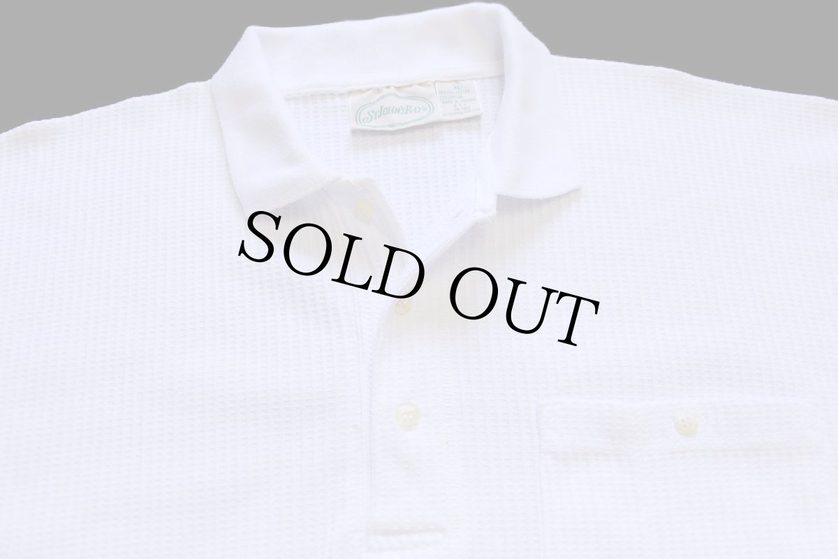 画像3: 90s STJOHN'SBAY 無地 ワッフル 長袖ポロシャツ 白 XL (3)