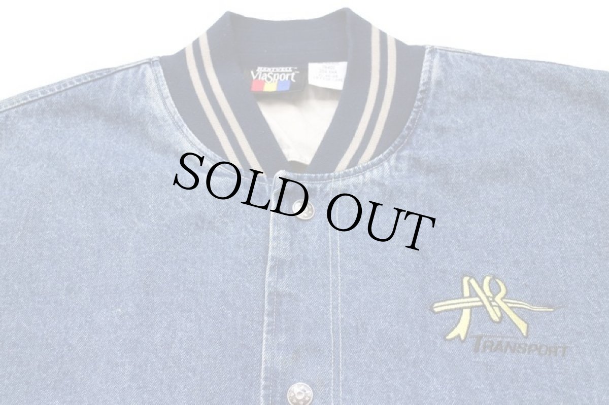 画像3: 90s A&R TRANSPORT コンボイ トラック 刺繍 ツートン コットン×デニムスタジャン XL (3)