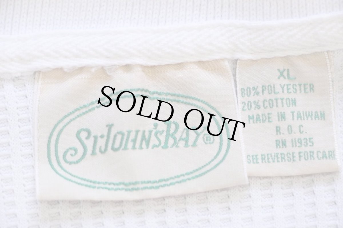 画像4: 90s STJOHN'SBAY 無地 ワッフル 長袖ポロシャツ 白 XL (4)