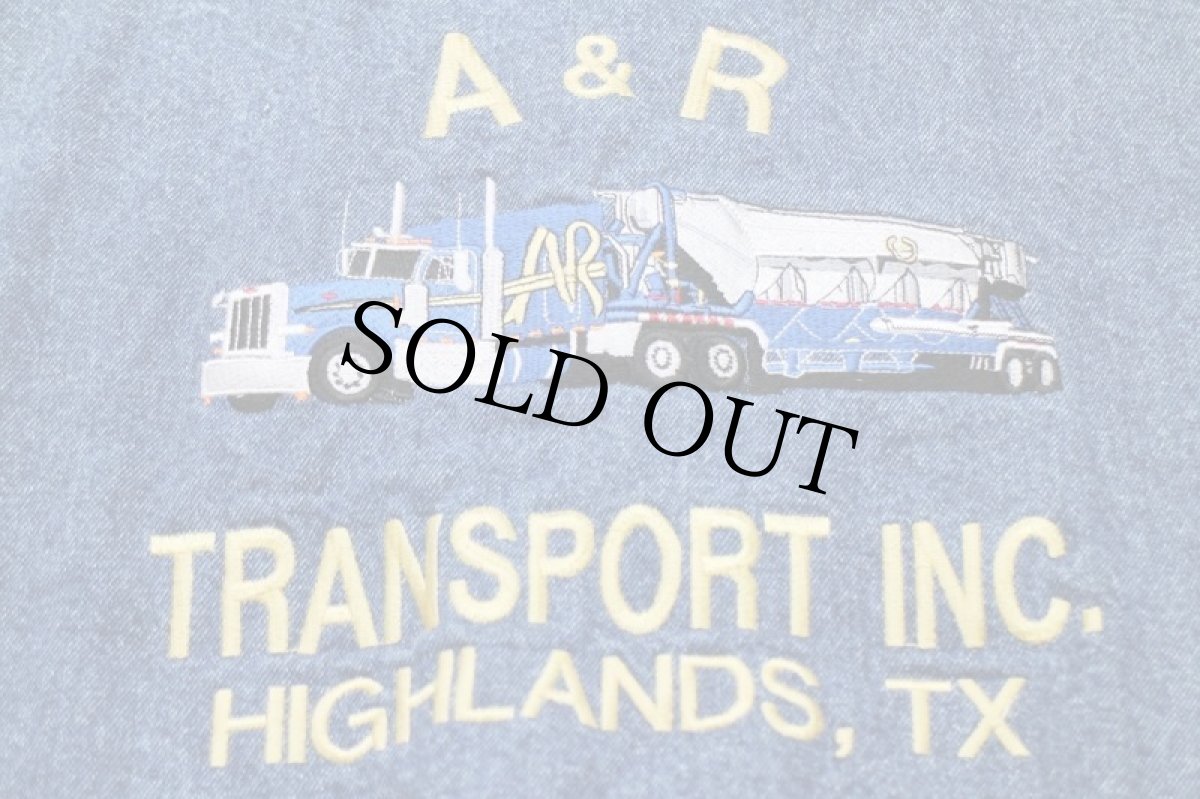画像4: 90s A&R TRANSPORT コンボイ トラック 刺繍 ツートン コットン×デニムスタジャン XL (4)