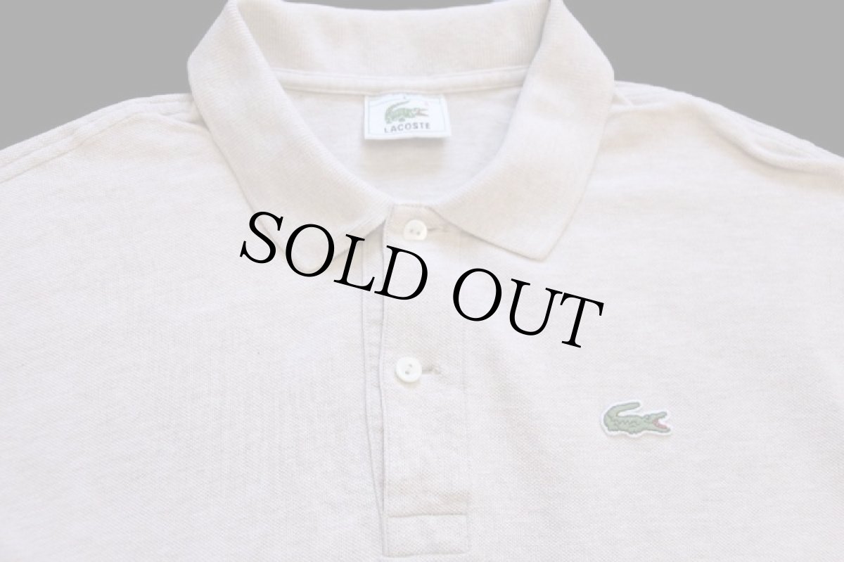 画像3: 80s LACOSTEラコステ ワンポイント コットン 鹿の子 長袖ポロシャツ 杢ベージュ 6★95 (3)