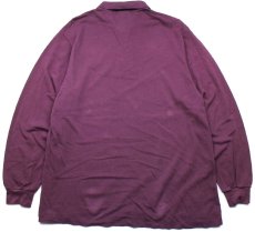 画像2: 80s LACOSTEラコステ ワンポイント コットン 鹿の子 長袖ポロシャツ 紫 5★75 (2)