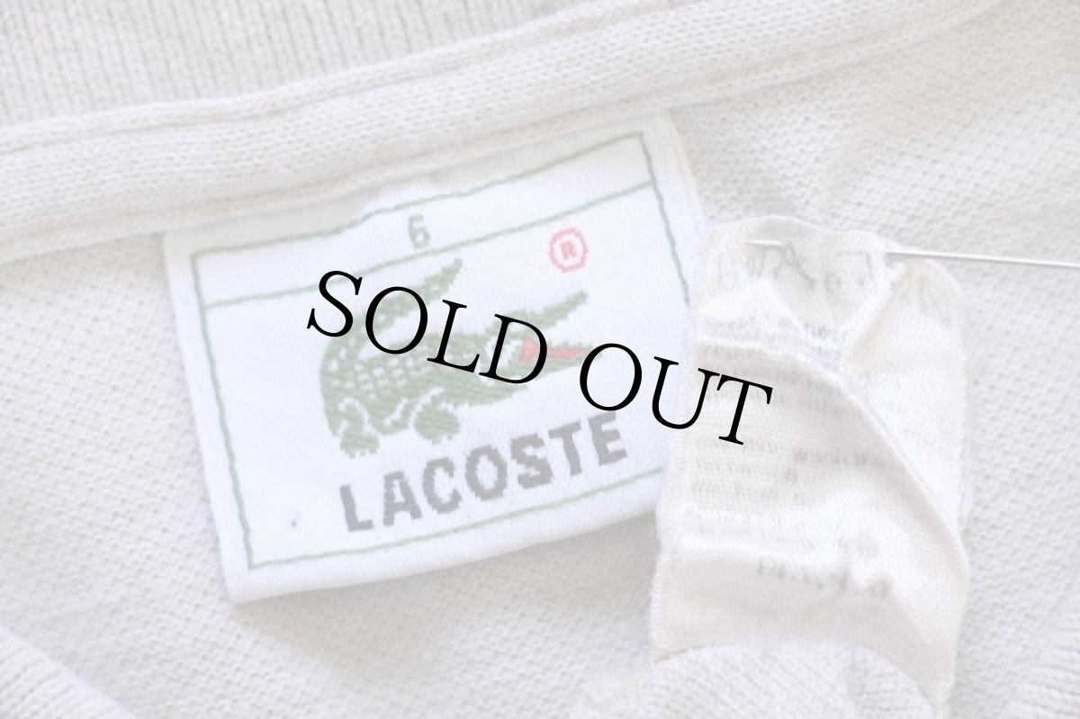 画像4: 80s LACOSTEラコステ ワンポイント コットン 鹿の子 長袖ポロシャツ 杢ベージュ 6★95 (4)