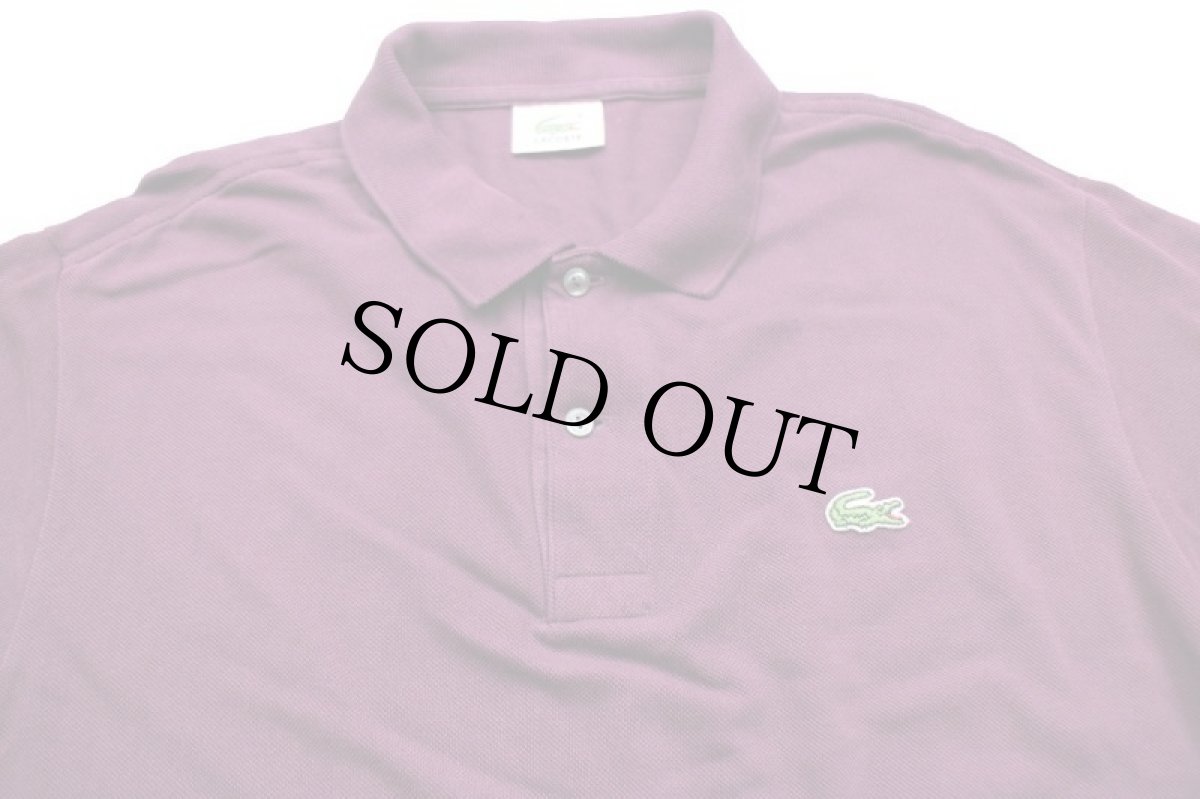 画像3: 80s LACOSTEラコステ ワンポイント コットン 鹿の子 長袖ポロシャツ 紫 5★75 (3)