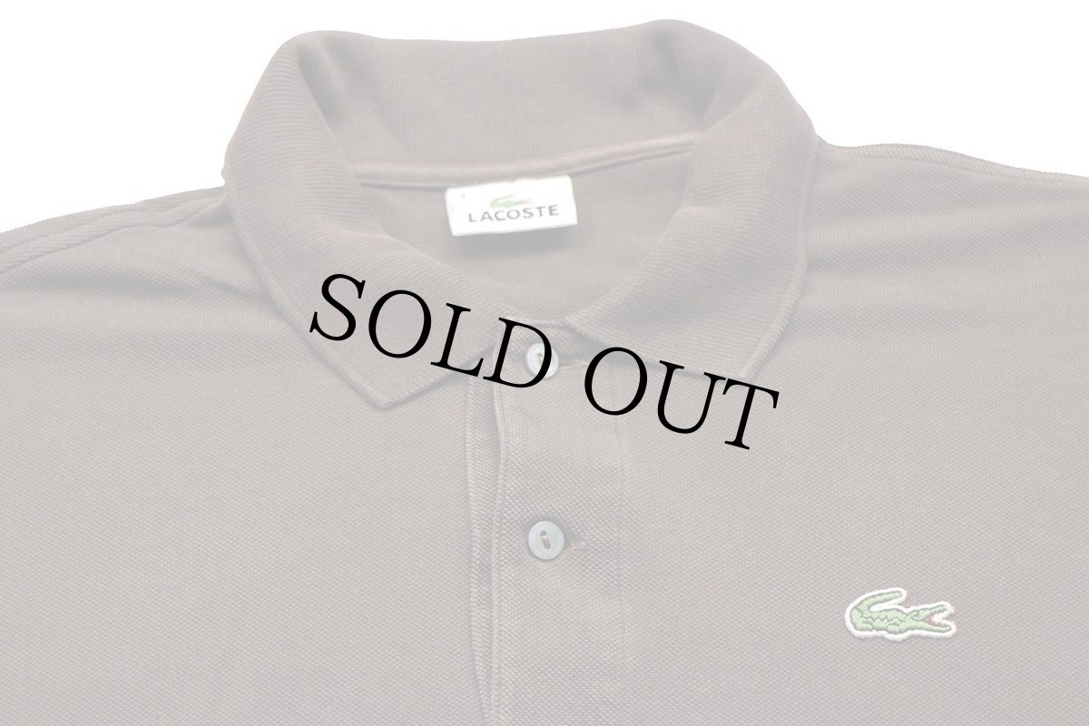 画像3: 90s LACOSTEラコステ ワンポイント コットン 鹿の子 長袖ポロシャツ 焦げ茶 4★81 (3)