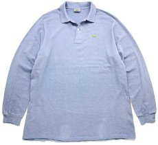 画像1: 00s LACOSTEラコステ ワンポイント コットン 鹿の子 長袖ポロシャツ 杢ライトブルー 7★90 (1)