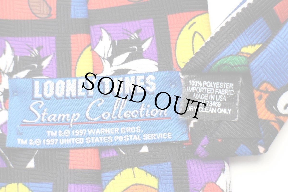 画像3: 90s USA製 WARNER BROS LOONEY TUNES Stamp Collection バッグスバニー ロードランナー キャラクター 切手柄 ネクタイ (3)