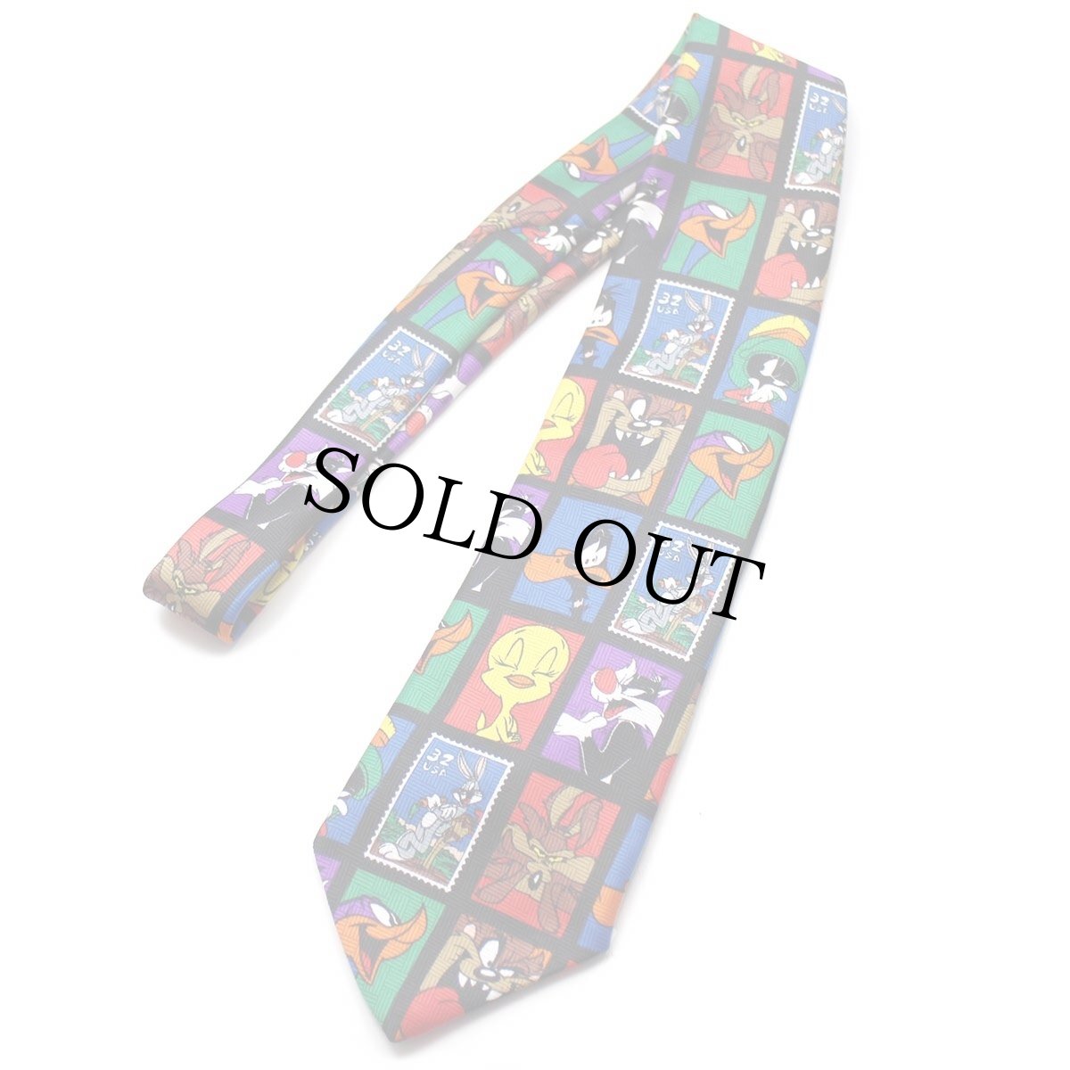 画像2: 90s USA製 WARNER BROS LOONEY TUNES Stamp Collection バッグスバニー ロードランナー キャラクター 切手柄 ネクタイ (2)