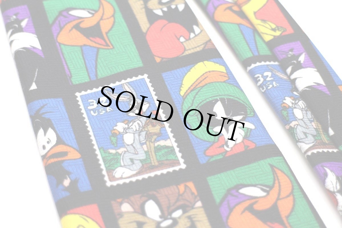 画像6: 90s USA製 WARNER BROS LOONEY TUNES Stamp Collection バッグスバニー ロードランナー キャラクター 切手柄 ネクタイ (6)