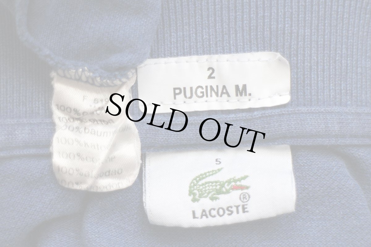 画像4: 00s LACOSTEラコステ ワンポイント コットン 鹿の子 長袖ポロシャツ 薄紺 5★99 (4)