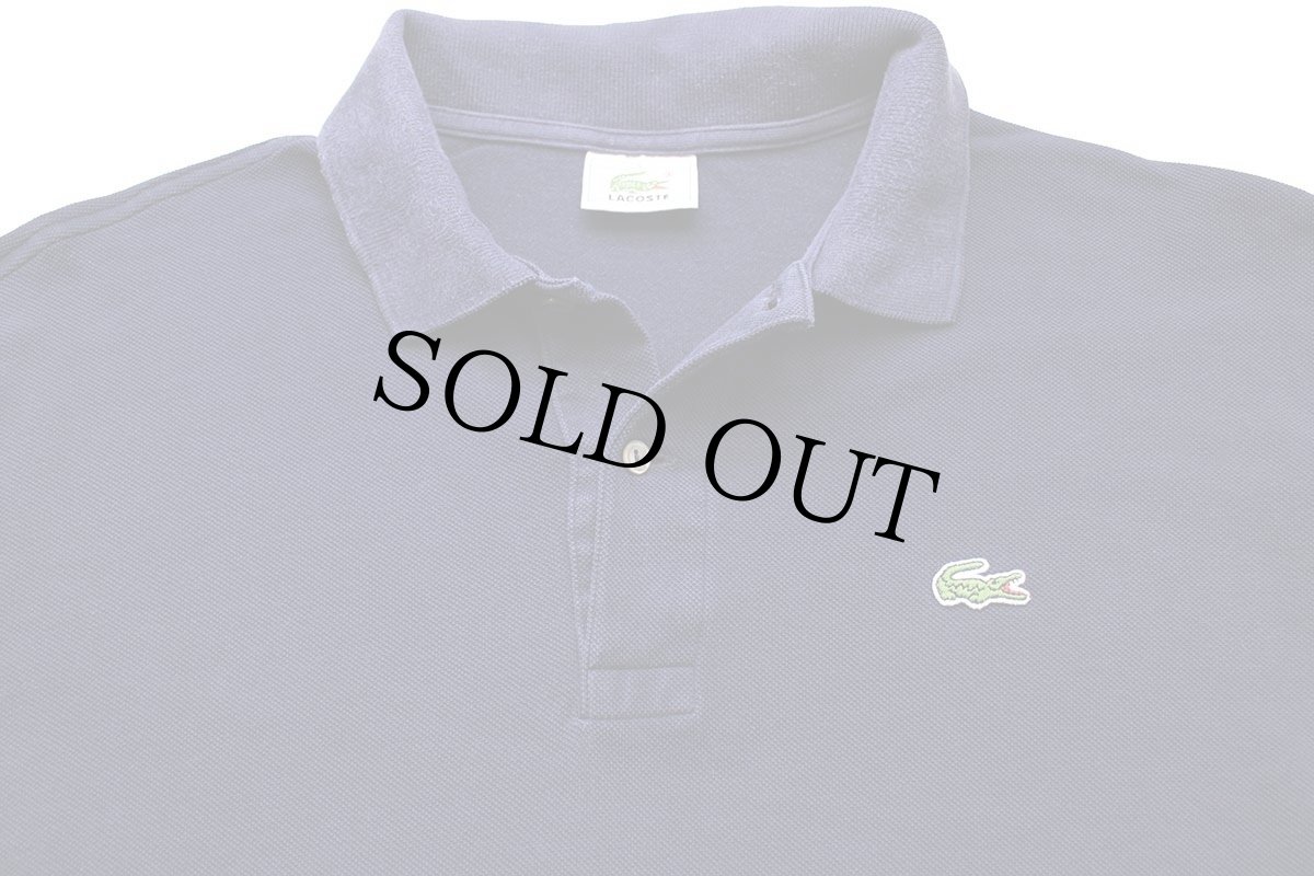 画像3: 80s LACOSTEラコステ ワンポイント コットン 鹿の子 長袖ポロシャツ 紺 5★108 (3)
