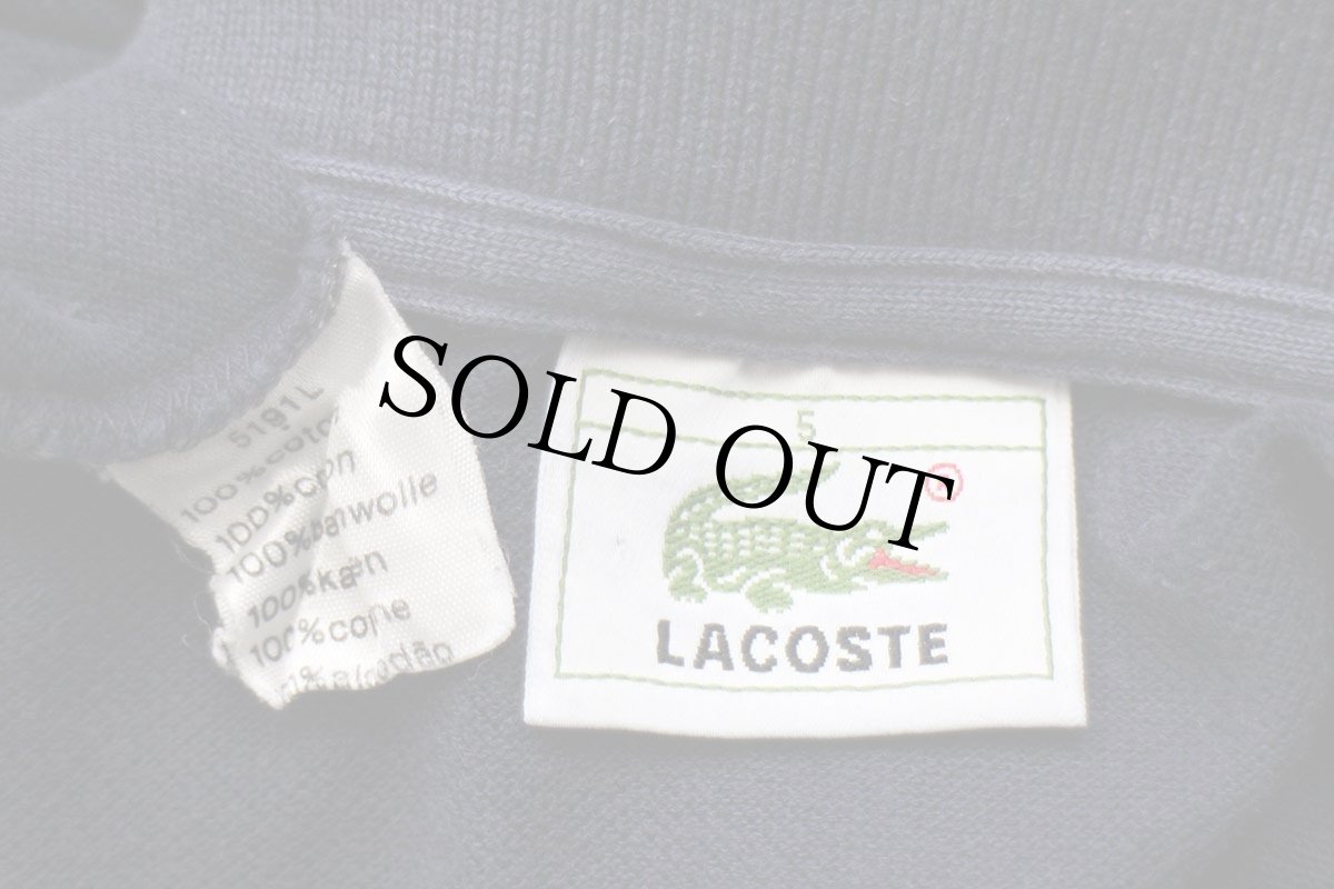 画像4: 80s LACOSTEラコステ ワンポイント コットン 鹿の子 長袖ポロシャツ 紺 5★108 (4)