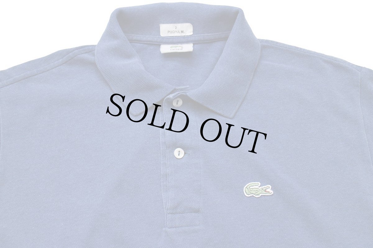 画像3: 00s LACOSTEラコステ ワンポイント コットン 鹿の子 長袖ポロシャツ 薄紺 5★99 (3)