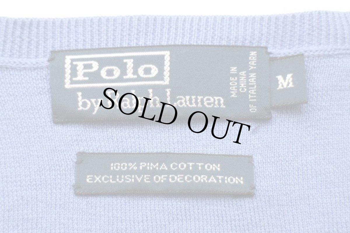 画像4: 00s ポロ ラルフローレン ワンポイント Vネック ピマ コットンニット セーター ライトブルー M (4)