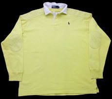 画像1: 90s ポロ ラルフローレン ワンポイント ショルダー＆エルボーパッチ付き コットン ラガーシャツ 薄黄 XL (1)