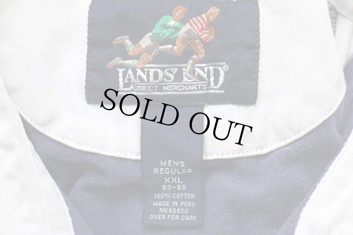 画像4: 90s LANDS'ENDランズエンド Dallas RQC 刺繍 太ボーダー コットン ラガーシャツ ナス紺×白 XXL★特大 (4)