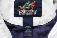 画像4: 90s LANDS'ENDランズエンド Dallas RQC 刺繍 太ボーダー コットン ラガーシャツ ナス紺×白 XXL★特大 (4)