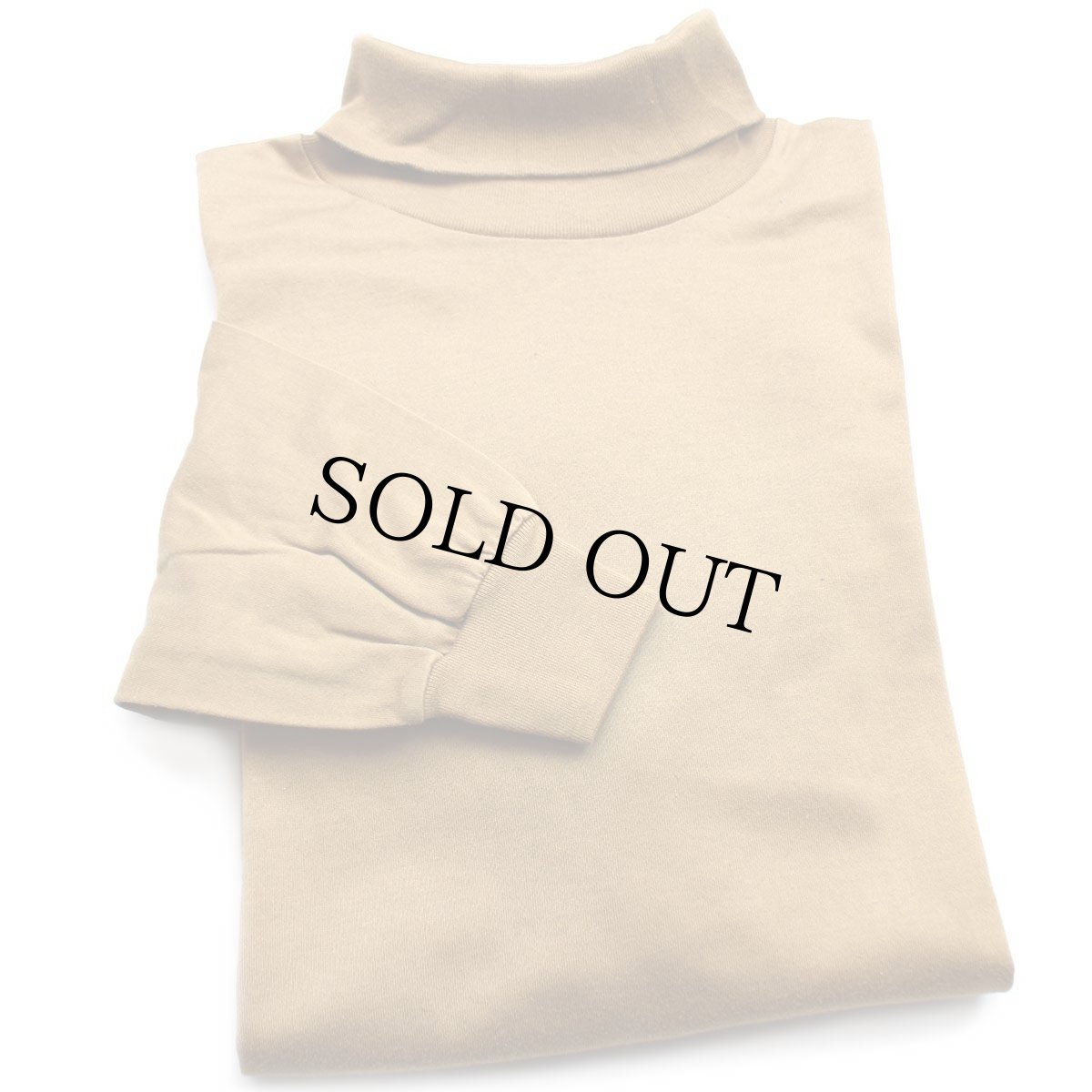 画像1: 90s USA製 LANDS'ENDランズエンド 無地 タートルネック コットン 長袖Tシャツ ライトブラウン W-L (1)