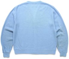 画像2: 80s SPORTWEAR タートル ワンポイント パール編み アクリルニット カーディガン 水色 L (2)