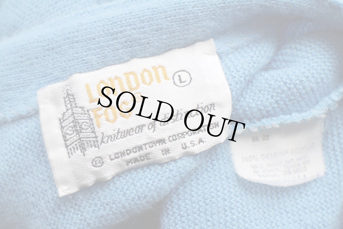 画像4: 80s USA製 LONDON FOG 無地 パール編み アクリルニット カーディガン 水色 L (4)