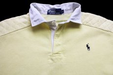 画像3: 90s ポロ ラルフローレン ワンポイント ショルダー＆エルボーパッチ付き コットン ラガーシャツ 薄黄 XL (3)