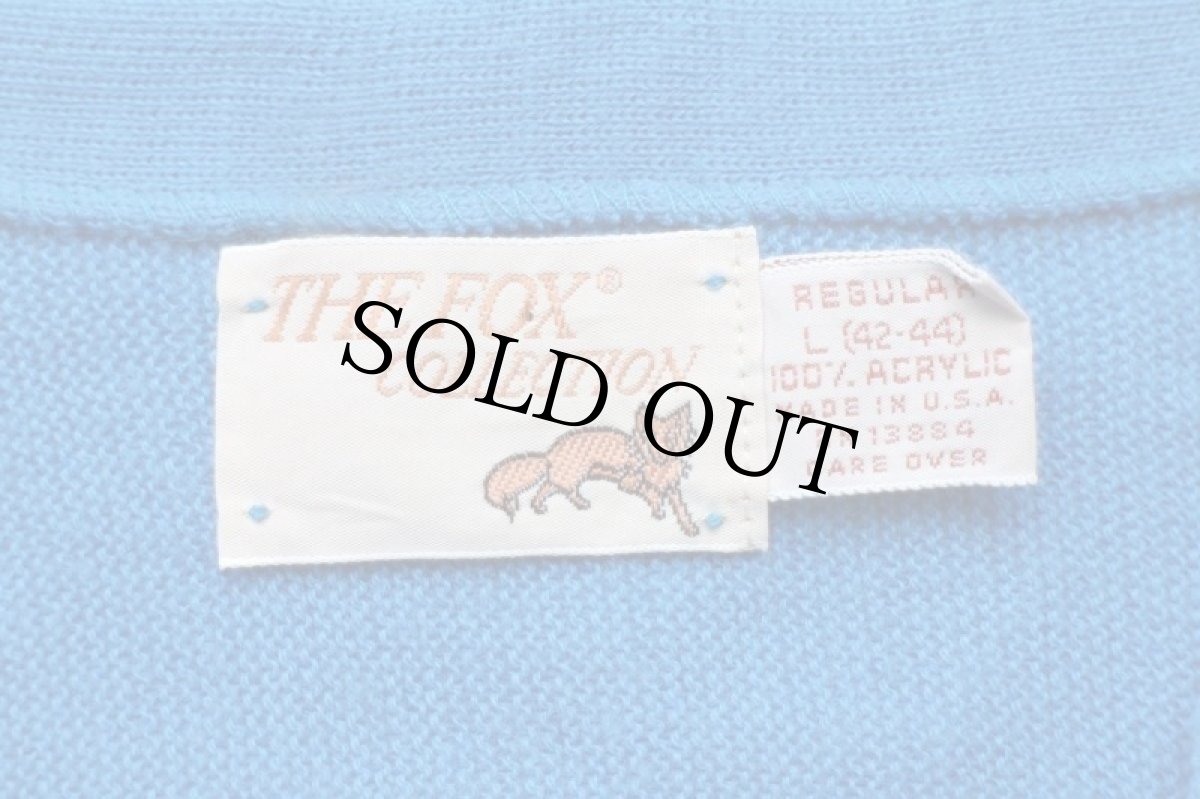 画像4: 80s USA製 JCPenney THE FOX 無地 パール編み アクリルニット カーディガン 青 L (4)